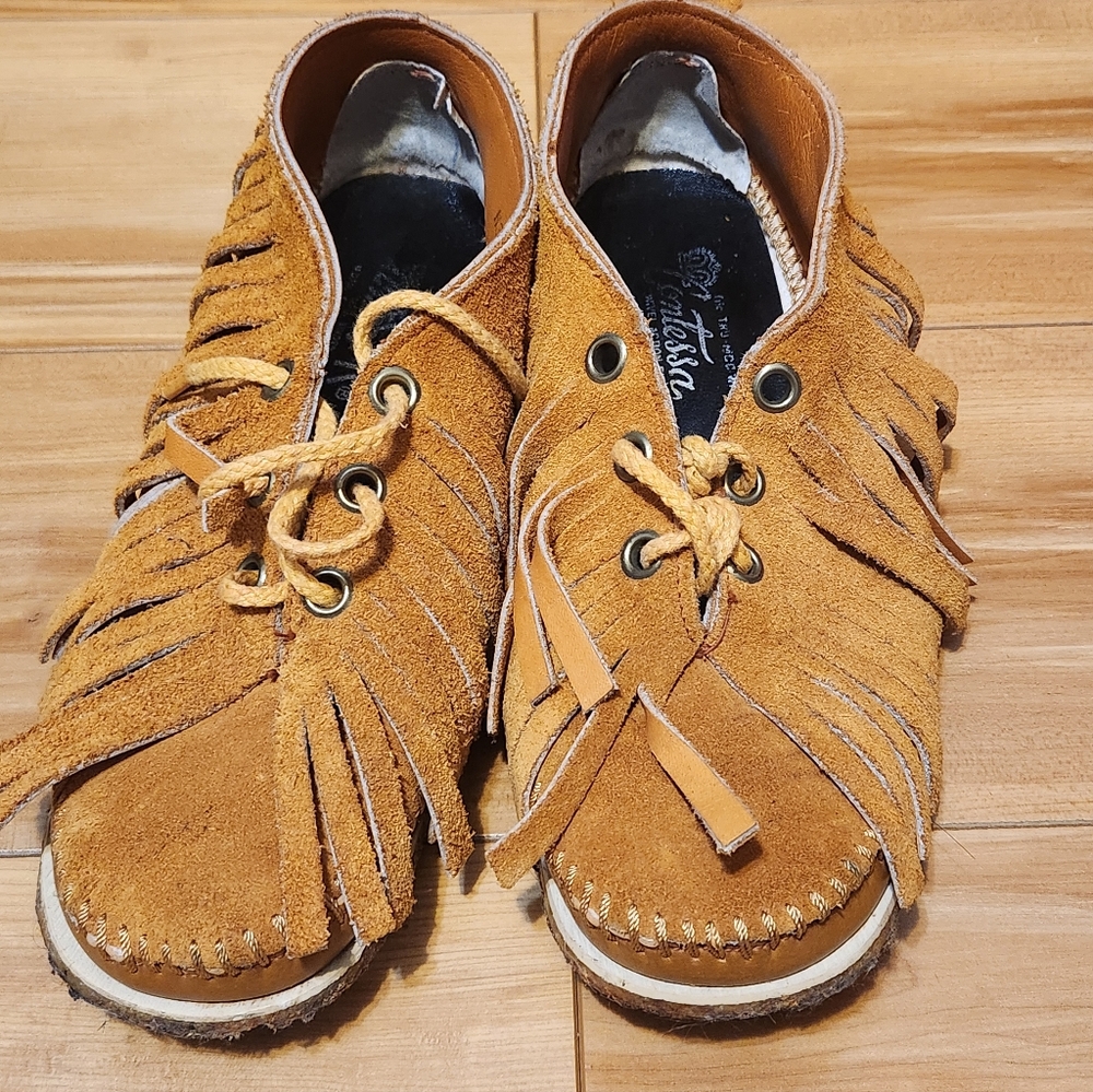 Vintage Canadian Leather Fringe Moccasins